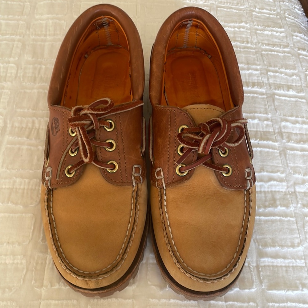 Timberland 3eyelet boat shoe leather W 7 1/2 leather laces and trim firm sole